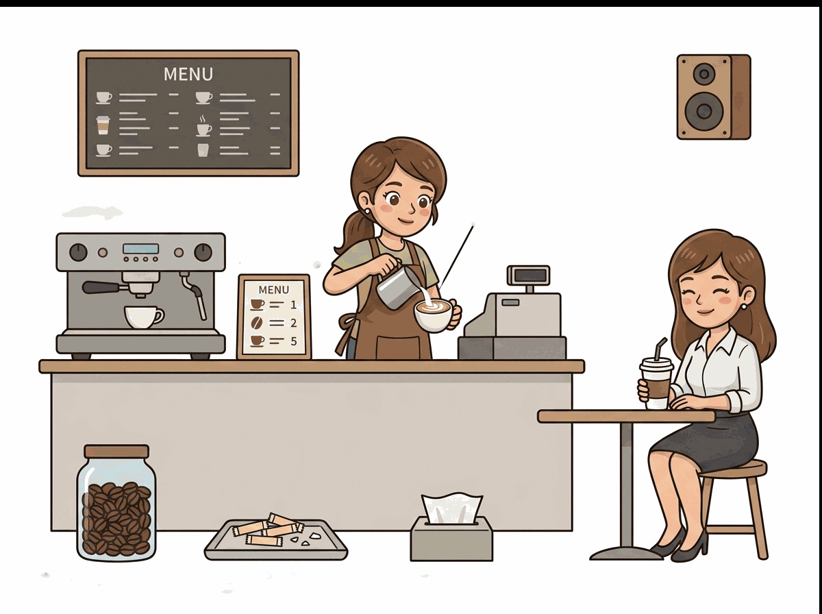 Coffee Shop Break 英语学习场景图